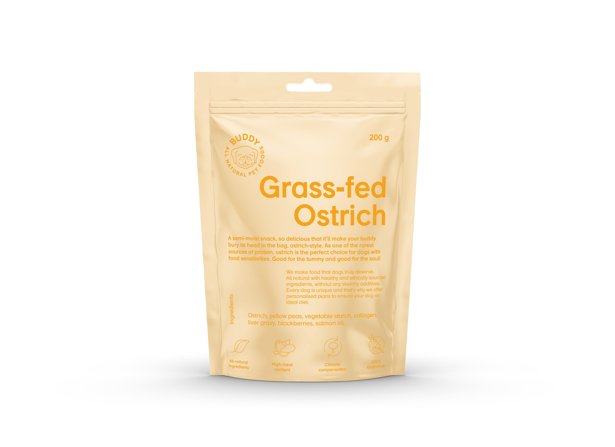 Grass-Fed Ostrich Hundgodis 200g