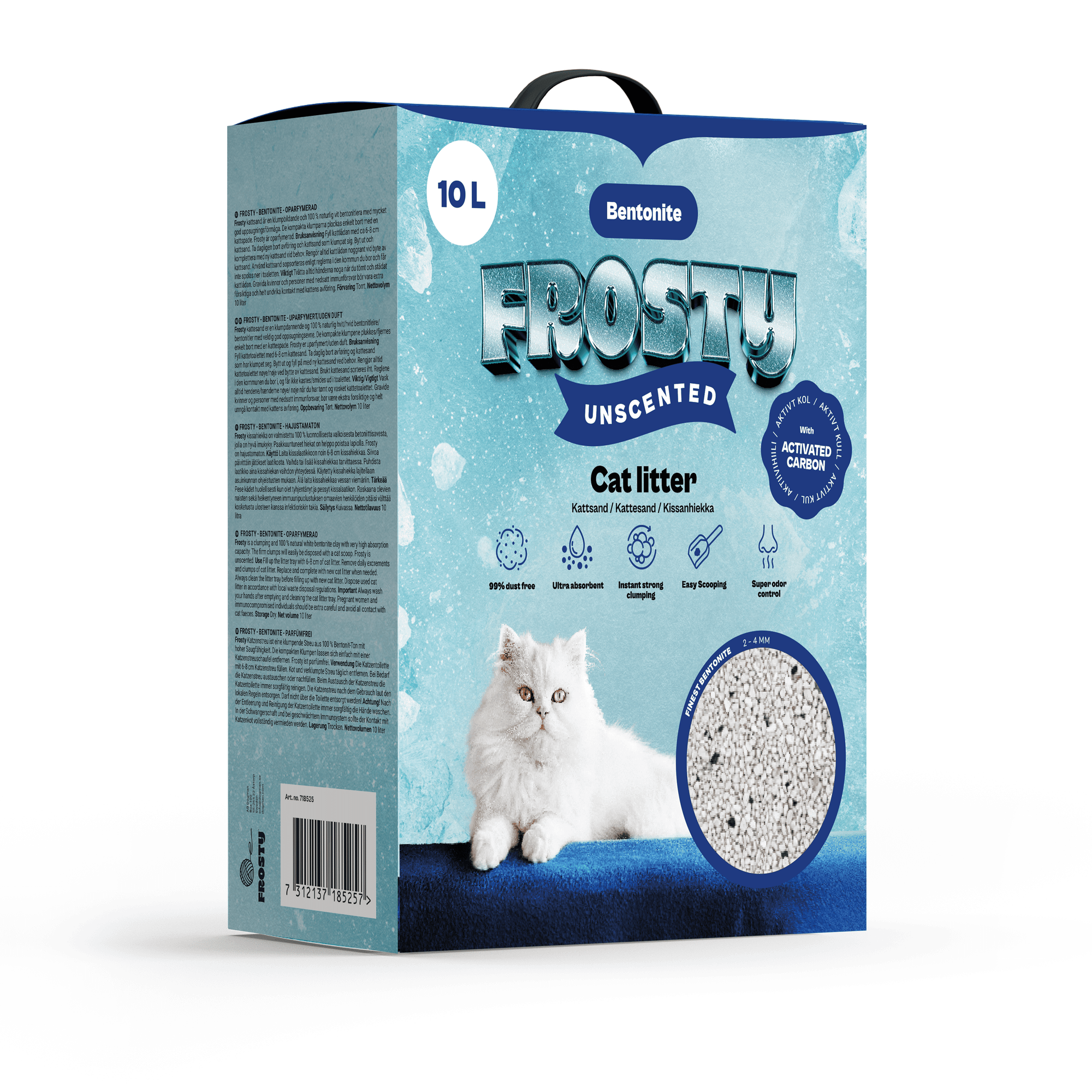 Bentonitt Aktivt Kull Unscented Kattesand 10L