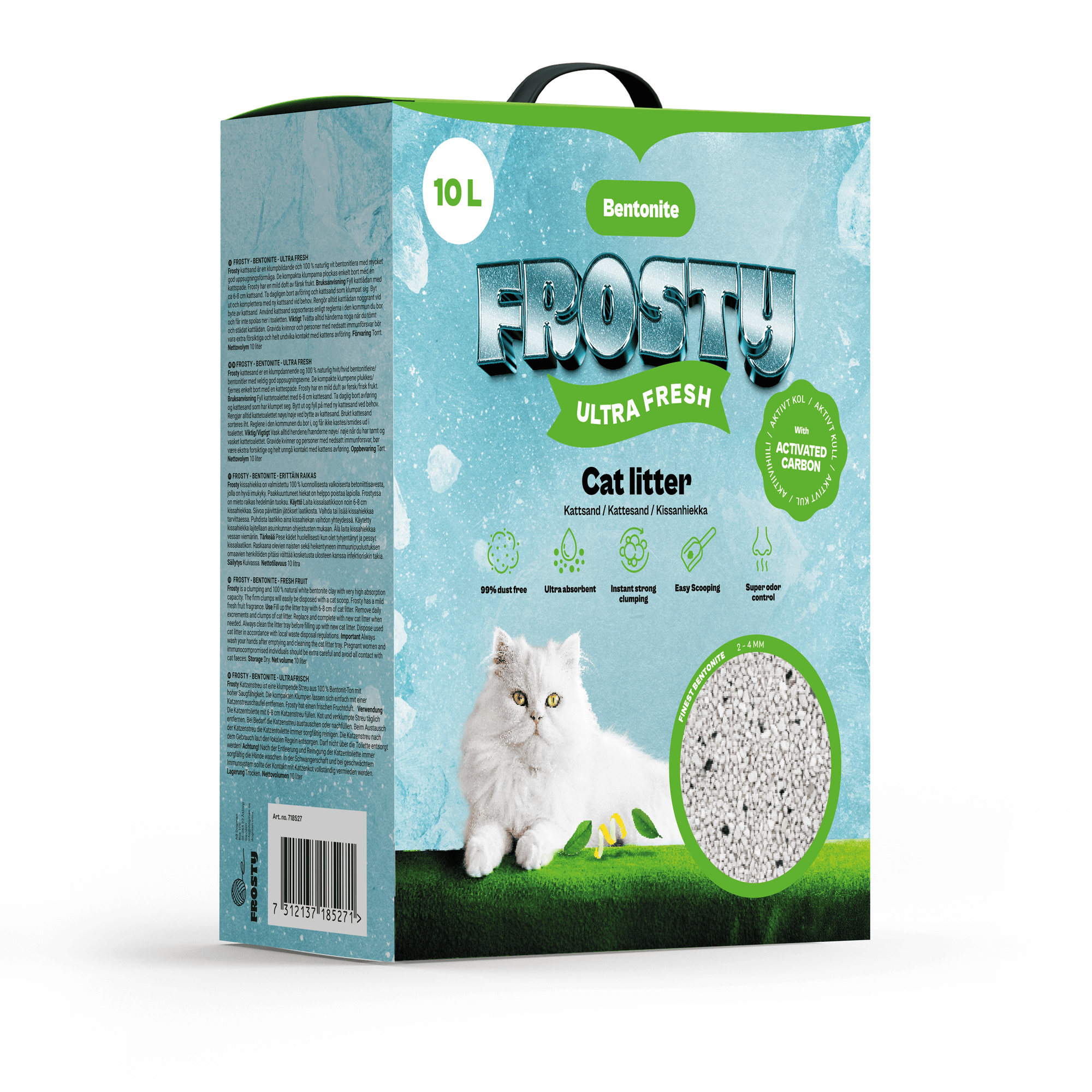 Bentonitt Aktivt Kull Ultra Fresh Kattesand 10L
