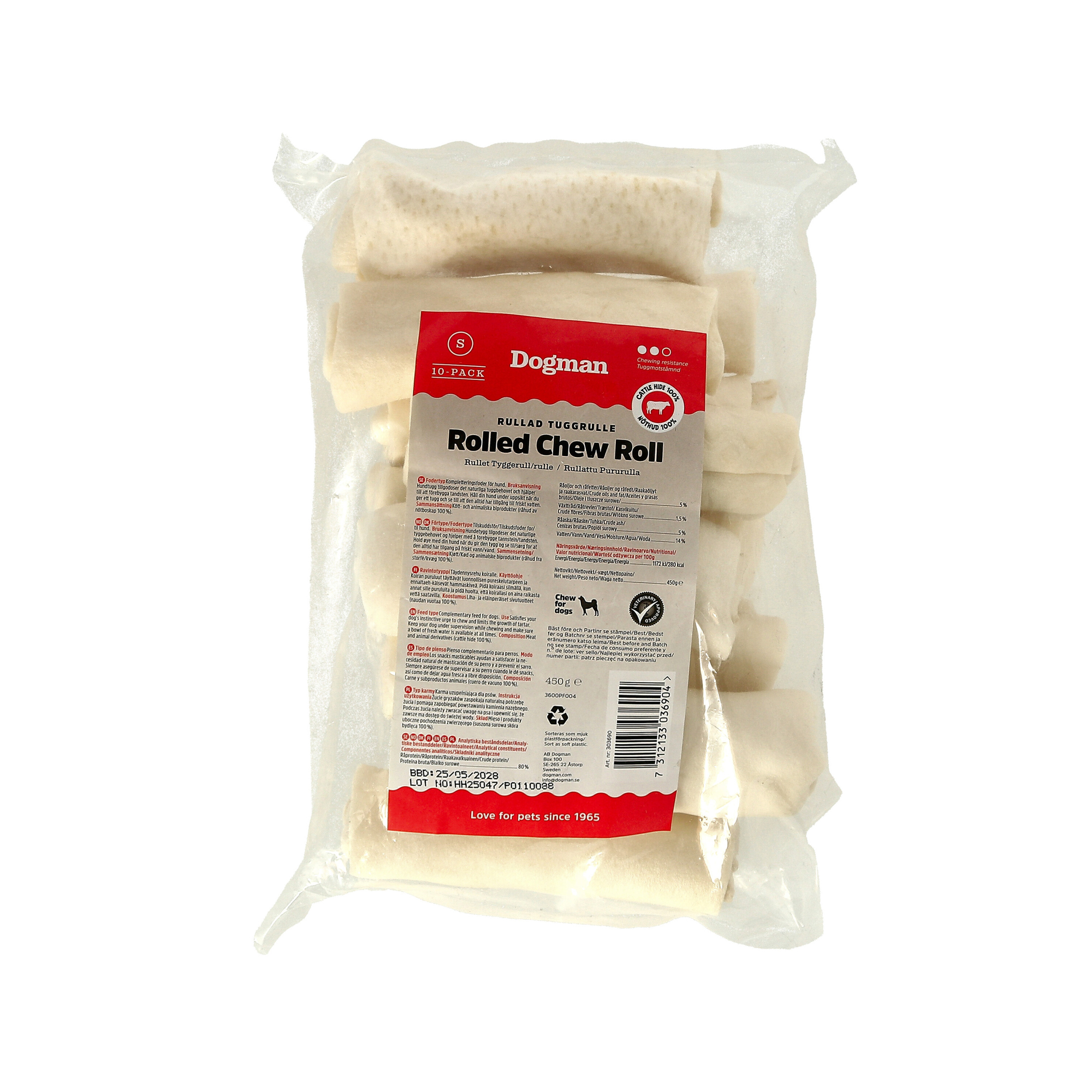 Tyggestang Rullet 10p Hvit 12,5cm
